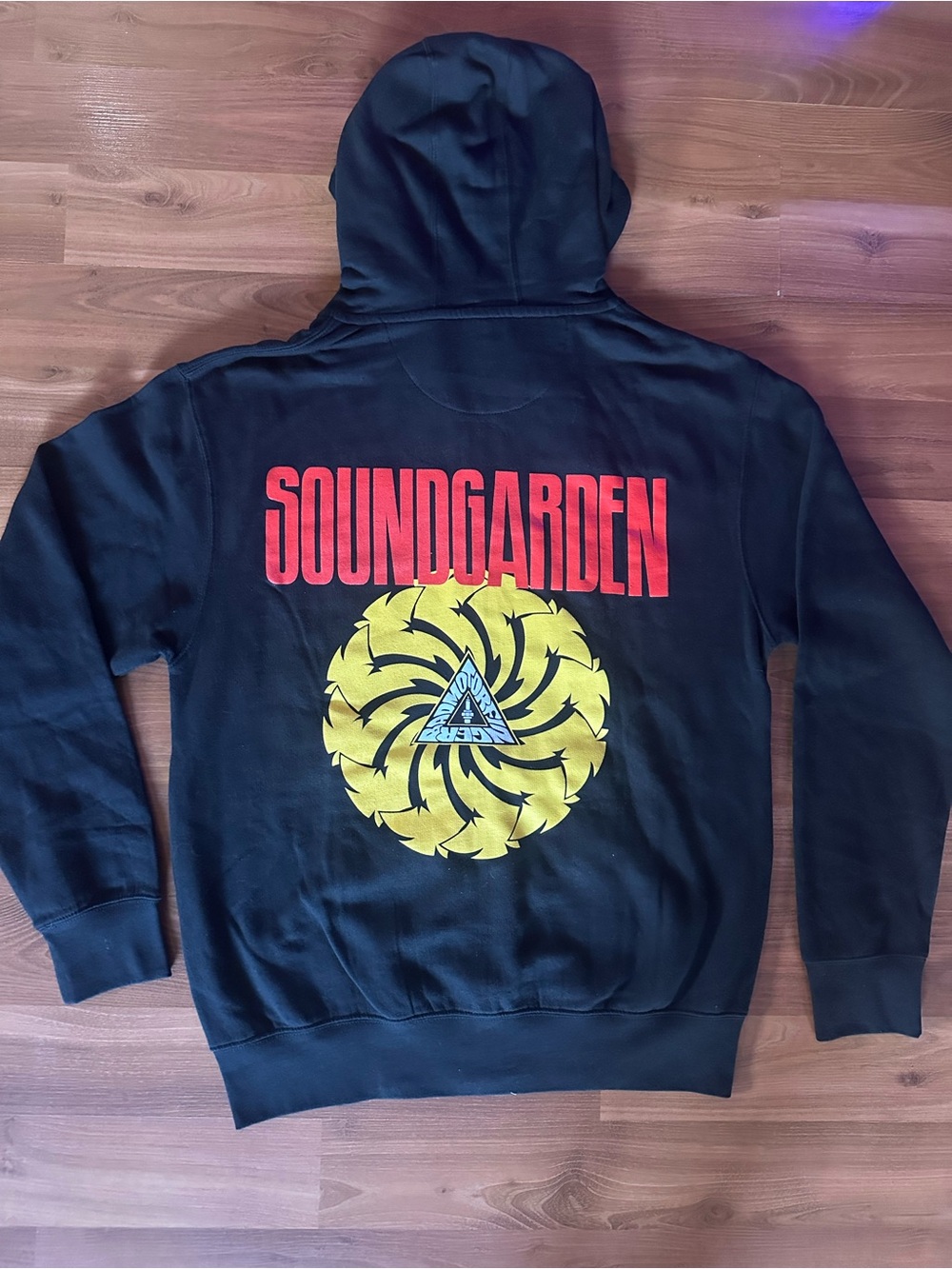 Soundgarden Badmotorfinger Logo Black Hoodie with Red & Yellow Graphic
